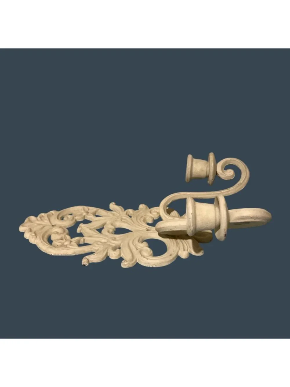 Ornate Cast Iron Chippy White Wall Taper Candle Sconce